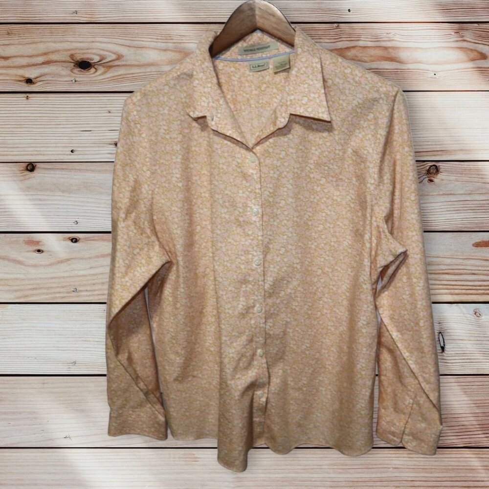L.L. Bean Peach Floral Button Front Shirt Size XL